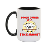 White Dog Stick Magnet 15oz. Mugs