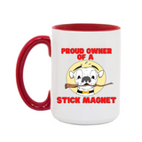 White Dog Stick Magnet 15oz. Mugs